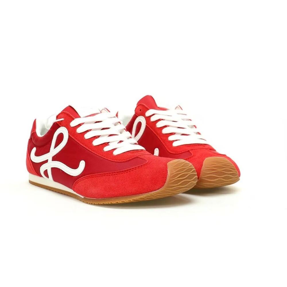 Loewe Bright Red Mixed Media Retro Runner Sneakers